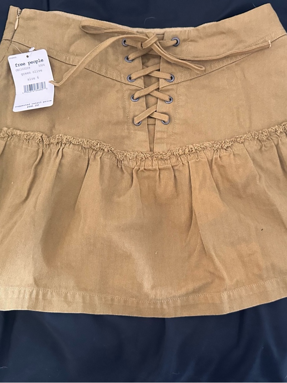 Free People olive green Lace-Up Tiered Mini Skirt